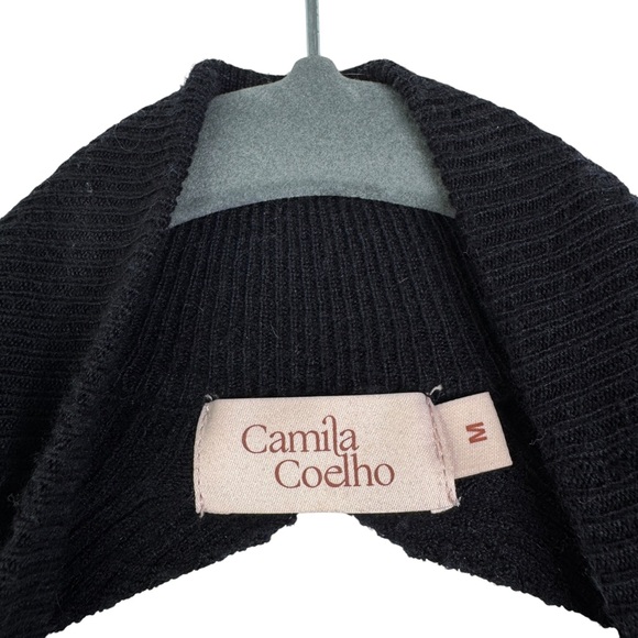 CAMILA COELHO Ribbed Knit Cropped M Black Cutout Open Back Mock Neck Long Sleeve - Picture 6 of 15